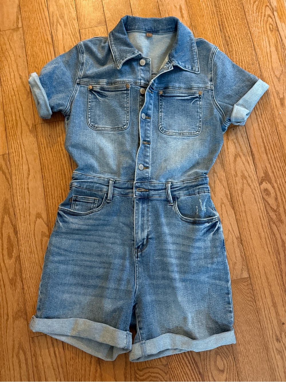 Judy Blue Large Denim Short Sleeve Jumper/Romper Button Up
